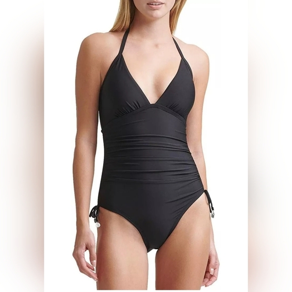 DKNY Women's BLACK Adjustable Side Halter One-Piece Swimsuit US 12 - Picture 1 of 16